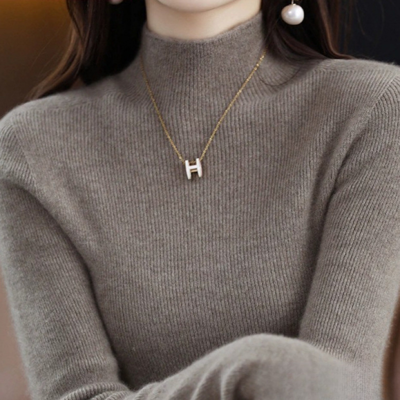 Ordos Cashmere Sweater Women's Autumn and Winter Half Turtle Collar Sweater Slim Wool Bottoming Sweater