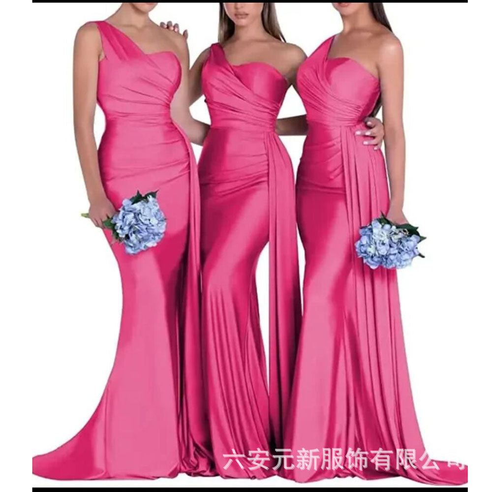 Nuevo europeo y americano Comercio exterior Amazon AliExpress deseo vestido de noche sexy un hombro solo satén adelgazamiento vestido largo
