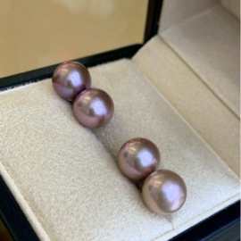天然淡水爱迪生紫珠耳钉10-11/11-12/12-13MM珍珠批发耳饰配礼盒