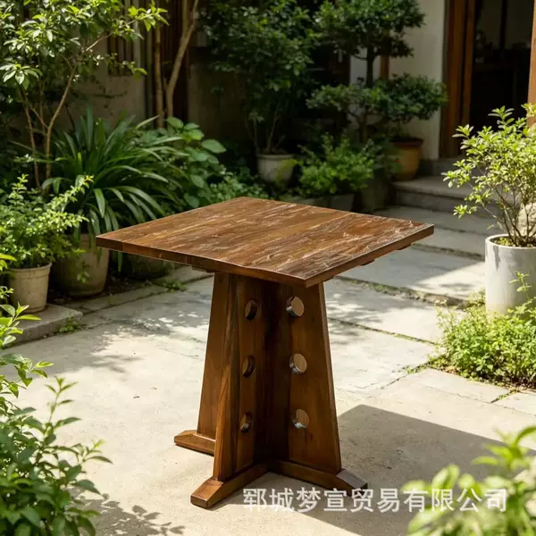 Vintage Old Elm Wood Coffee Table for Home and Tea Shops, Casual Table with a High-End Feel, Commercial Solid Wood Distressed Dining Table for Western Restaurants