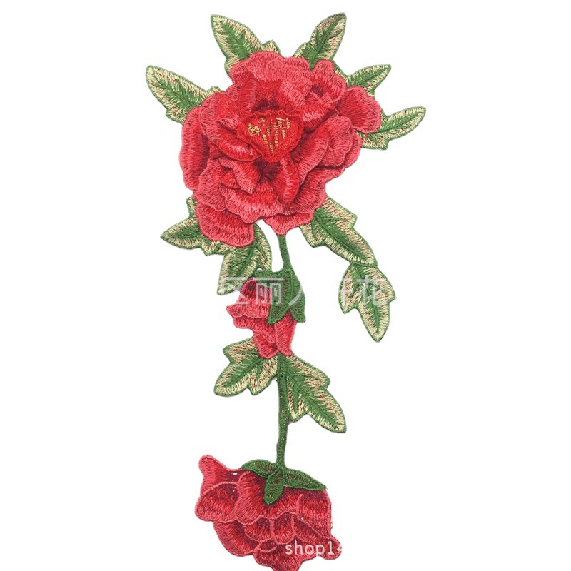 秋冬新款服装辅料水溶立体机绣玫瑰刺绣布贴精品刺绣旗袍装饰辅料