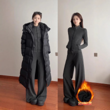 灰色条纹修身套装女2026超火加绒加厚羽绒服内搭外套韩冬装一整套