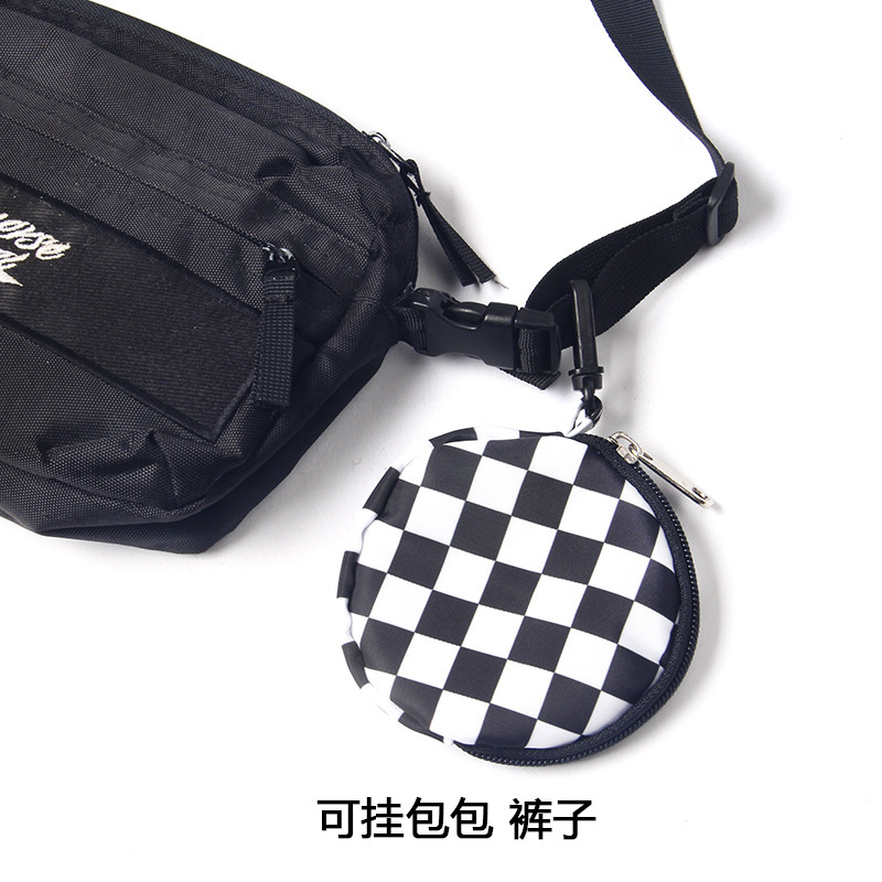 Tablero de la Tela Escocesa del auricular bolso de la llave bolsa colgante ins negro y blanco a cuadros mini bolsillo lindo triángulo monedero