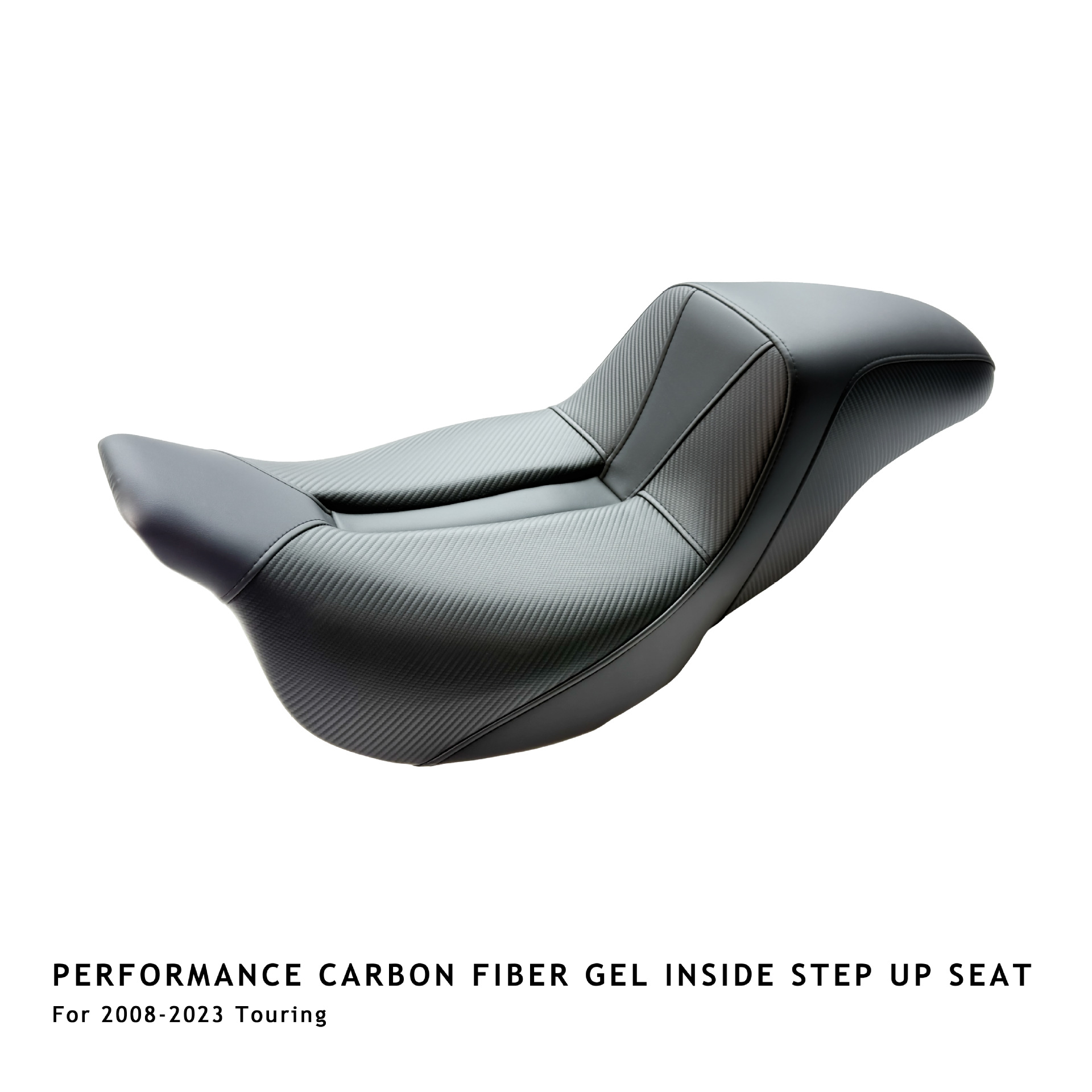 Suitable for Harley 08-26 Touring, High-Performance Step Seat Cushion, Carbon Fiber Leather, Contains Gel