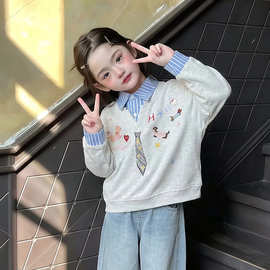 女童卫衣套装春季2026新款儿童假两件上衣女孩春装洋气韩版POLO衫