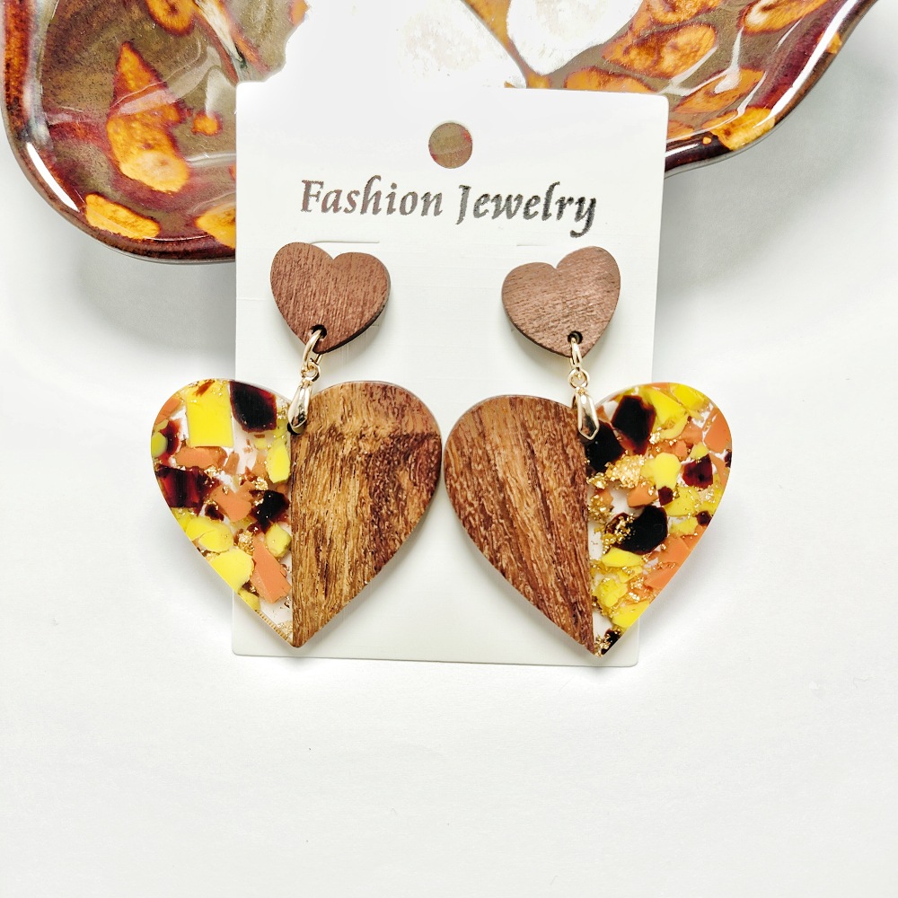 12g Weight Steel needle Ear Needle Material Drop Earrings Classification 1 Pair Quantity Holiday, Daily Occasion Acrylic, Wood, Resin Material Heart Shape Pattern Women's Gender Stoving Varnish Design Casual, Simple Style Style 1 Pair Casual Simple Style Heart Shape Stoving Varnish Arylic Wood Resin Drop Earrings 6