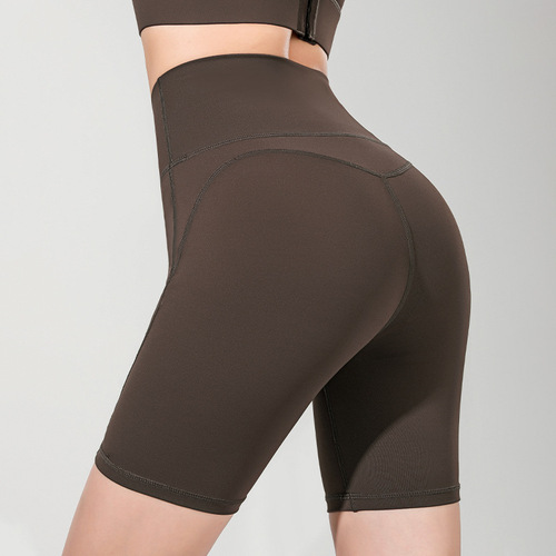 Yoga three-point hot pants for women, summer thin, belly-controlling, high-waisted, peach butt-lifting tights, sports outer wear, bottoming fitness shorts