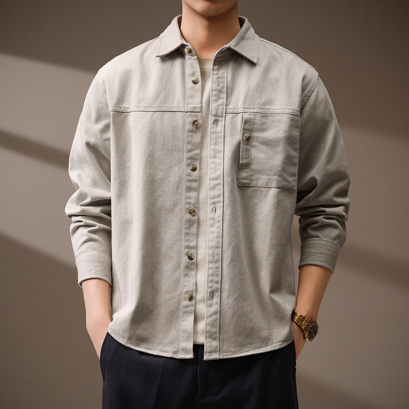 High-end American retro washed work shirt jacket for men, loose fit, versatile, old money style, casual trendy shirt High-end American retro washed work shirt jacket for men, loose fit, versatile, old money style, casual trendy shirt