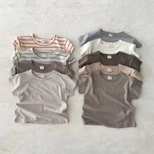 现货韩版婴幼童装简单休闲短袖T恤基础百搭半袖打底衫夏休闲时尚