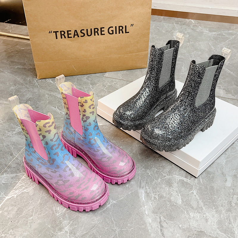 New Children's Short Rain Boots Classic Korean Fashion Rain Boots Waterproof Overshoes Women's Non-Slip Rubber Shoes Thick-Soled Water Shoes Women