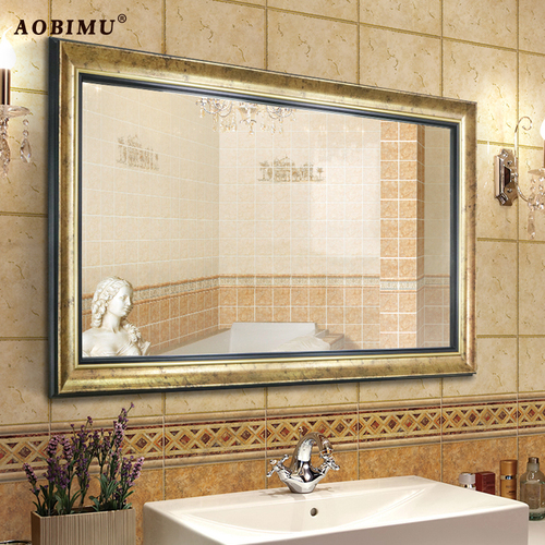 Chinese solid wood bathroom mirror, toilet mirror, bathroom wall-mounted framed wall-mounted toilet mirror, wall-mounted
