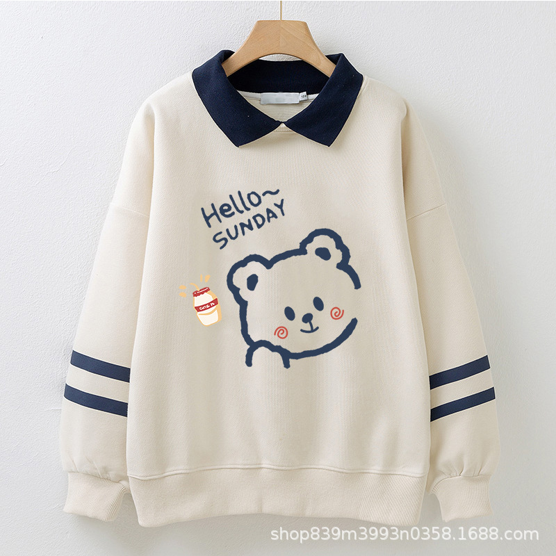 Fresh junior high school student little girl sweater spring and autumn fashionable polo collar student college style fake two-piece top fashion