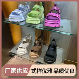 24夏新镂空外穿鞋糖果色露趾休闲沙滩罗马鞋炫金魔术贴厚底凉鞋