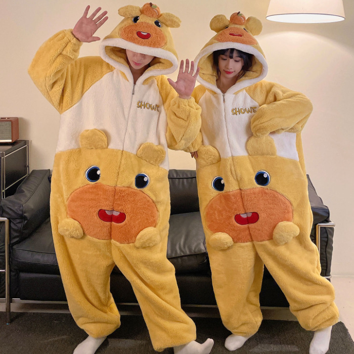 2025 nueva pareja unida hombre pijama de invierno peluche extraño lindo dibujos animados chica ropa de casa conjunto