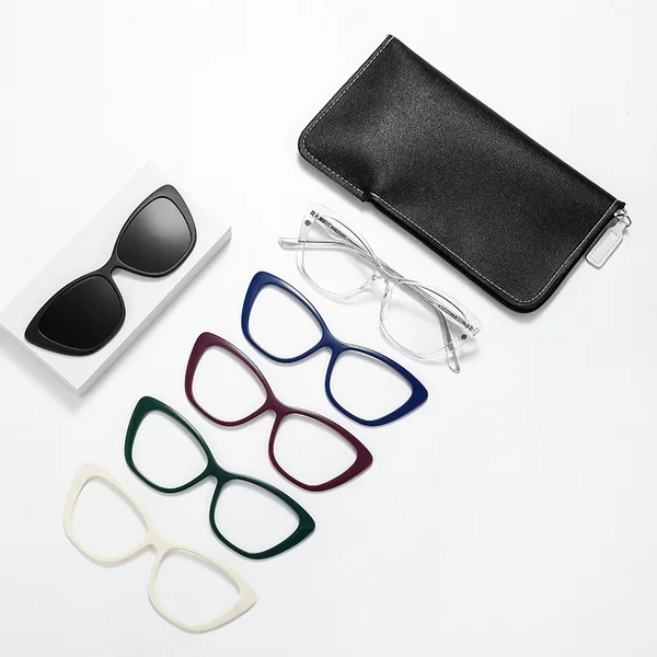 Magnetic Set of Glasses for Women, Polarized Sunglasses, Myopia Glasses Frame, Decorative Glasses Frame, Sunglasses, High-End, Anti-Uv