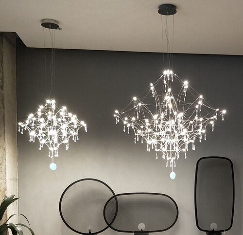 Nordic modern stainless steel LED starry sky chandelier, living room duplex floor light luxury crystal firefly bedroom chandelier