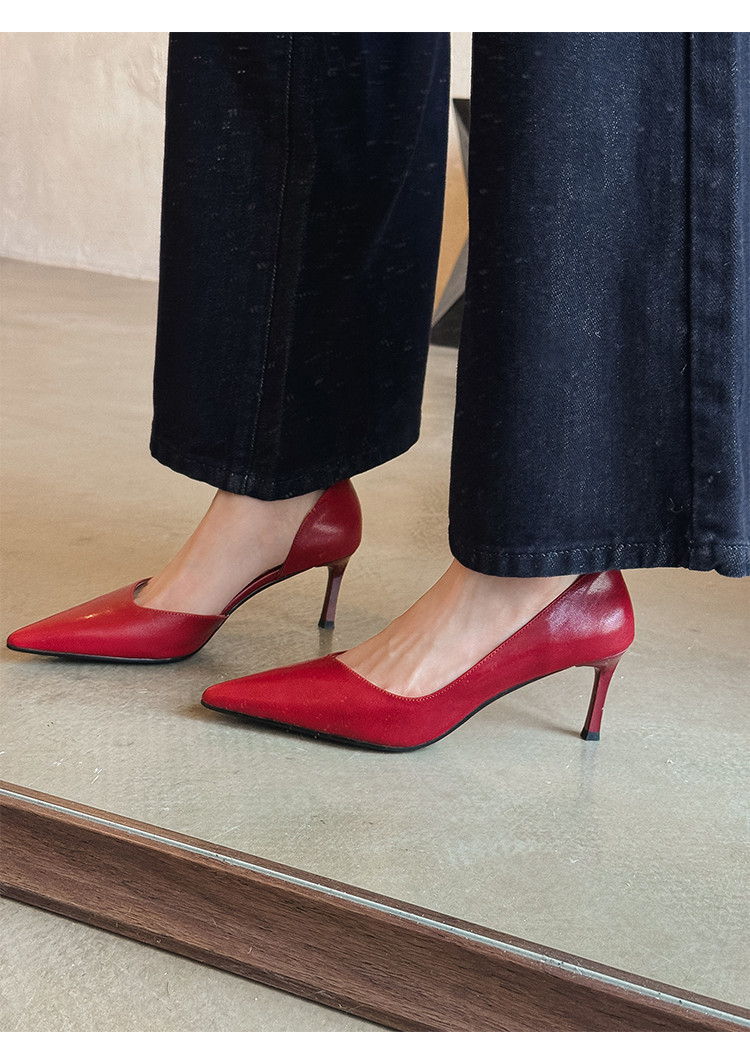 Giày sandal cao gót nữ mũi nhọn kín mũi hở gót, đế nhọn mềm đi làm — đen, màu đỏ tía, Màu trắng nhạt chi tiết 8