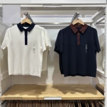 2026春季新款上衣女装棉莫代尔POLO领拼色针织衫短袖毛衣485224