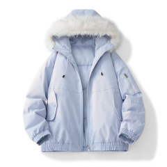 跨境派克工装棉服男女同款秋冬季毛领棉袄加厚情侣款连帽棉衣外套