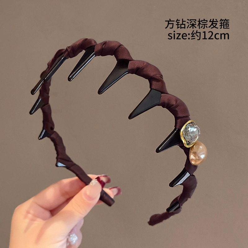珍珠水钻高颅顶波浪发箍带齿防滑洗脸发卡头饰女2025新款齿梳头箍|undefined