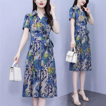 品牌折扣真丝连衣裙女2025夏新款香云纱杭州品牌中年妈妈碎花裙子