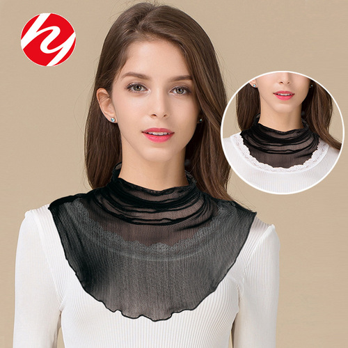 Huaye's new silk mesh sunscreen scarf for women, thin fake collar, mulberry silk interior, decorative neck protector, high collar