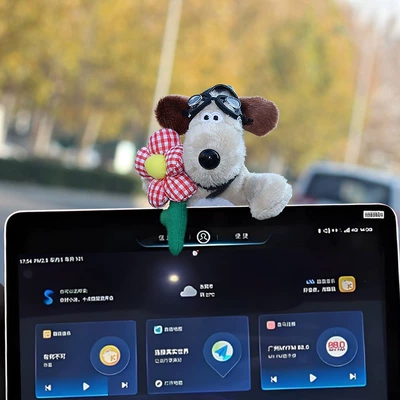 Car ornaments — Ornaments Women - take-the-red-plaid-flower-flying-mirror-dog-lying-on-the-screen-ornament