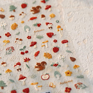 Autumn New Forest Mushroom Cute Squirrel Embossed Nail Art Stickers Pastoral Style Autumn Picking Adhesive DIY Nail Stickers
