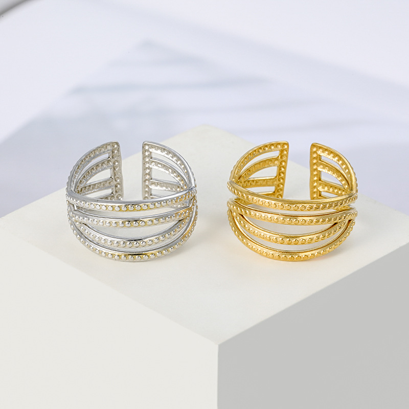 7g Weight PVD Coated Gold Plating Process Open Rings Classification Adjustable Ring Size Holiday, Daily Occasion Titanium Steel Material Leaves, Flower Pattern Unisex Gender Elegant Style Wholesale Jewelry Elegant Leaves Flower Titanium Steel Open Rings 7