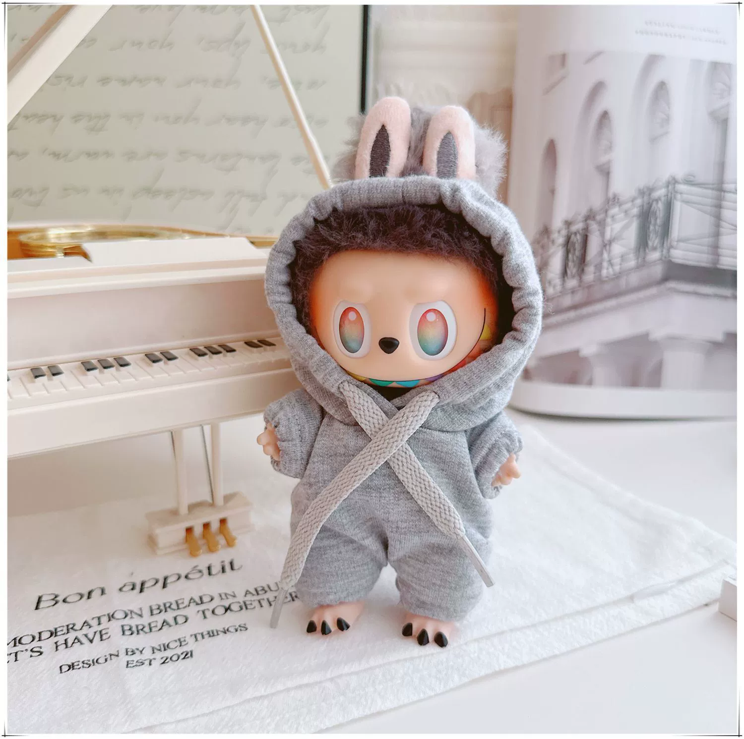17см кукольная одежда Labubu, 10см хлопковая кукла Микки семейная черная, белая и серая модная толстовка худи штаны