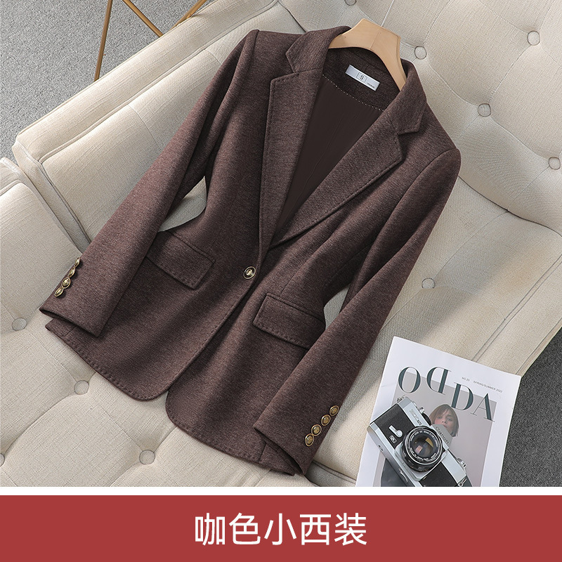 高端咖色醋酸羊毛西装外套女2025春秋气质修身小个子一粒扣女西服|undefined