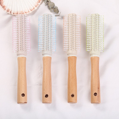 wood Handle Curls comb Cylinder Roll comb Straight hair Volume comb household Anti-static men and women Hair modelling
