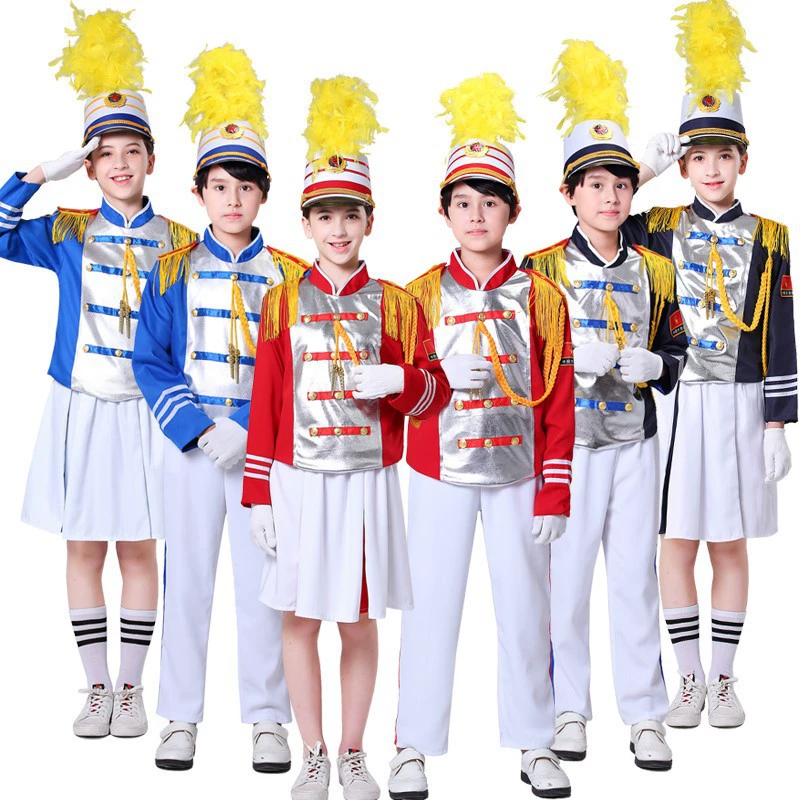 Новый костюм ударной команды Детский костюм для поднятия флага Детский костюм почетного караула Костюм оркестра Костюм юных пионеров Барабанщик костюм