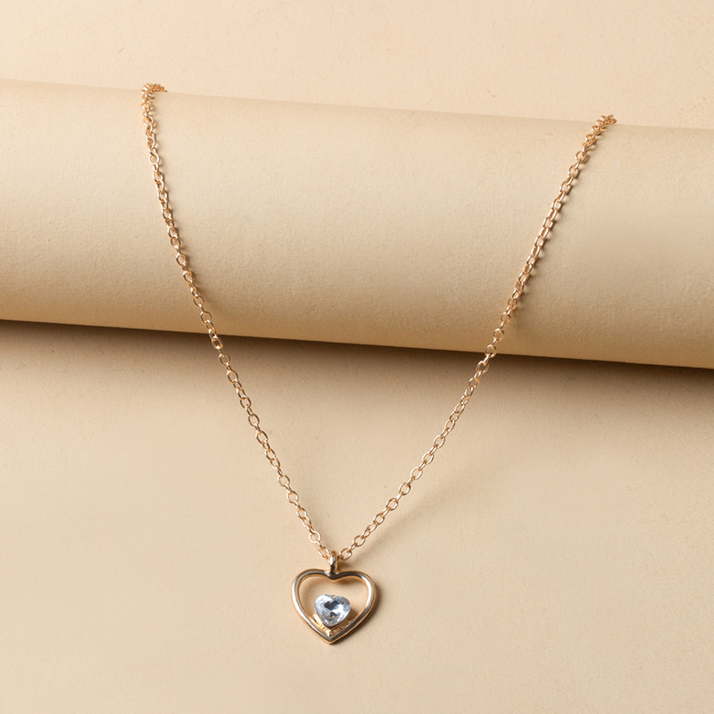 simple love pendant necklace fashion alloy inlaid rhinestone sweater chain necklace
