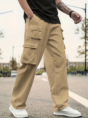 Loose Solid Pants Multi Pockets Loose Solid Pants men's