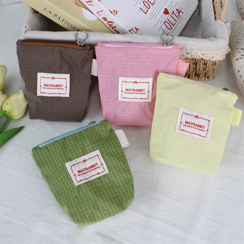 Korean-Style Ins Gentle Plaid Mini Storage Macaron Zipper Portable Lipstick Earphone Key Coin Small Cloth Bag