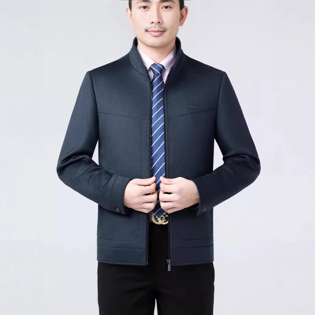 2026 New Autumn/Winter Men's Wool Jacket, Short and Thick Cashmere Jacket for Middle-Aged and Young Men with Stand Collar