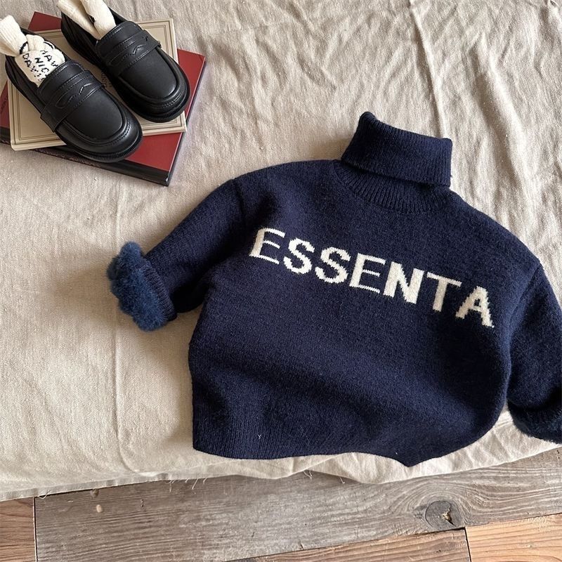 네이비 편지 두꺼운 원피스 벨벳