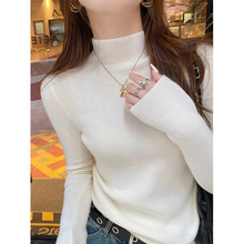螺纹半高领针织打底衫女基础款修身内搭上衣2025春季秋冬白色毛衣
