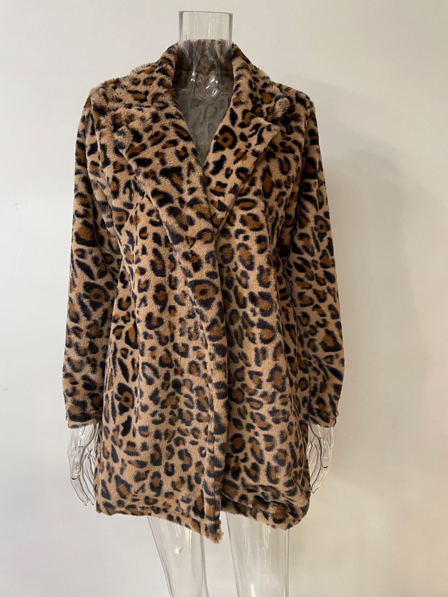 Women's Fashion Leopard Placket Coat Woolen Coat display picture 3