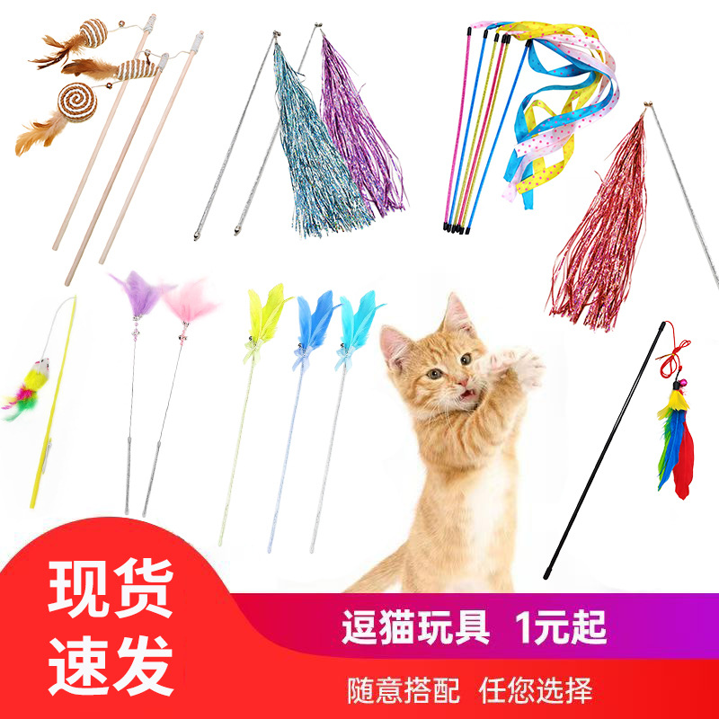 CFA 경쟁 수준의 고양이 놀리는 막대 고양이 장난감, 자기 자극 및 지루함 해소, 긴 막대 깃털, 물림 방지 및 교체 가능한 헤드 고양이 용품