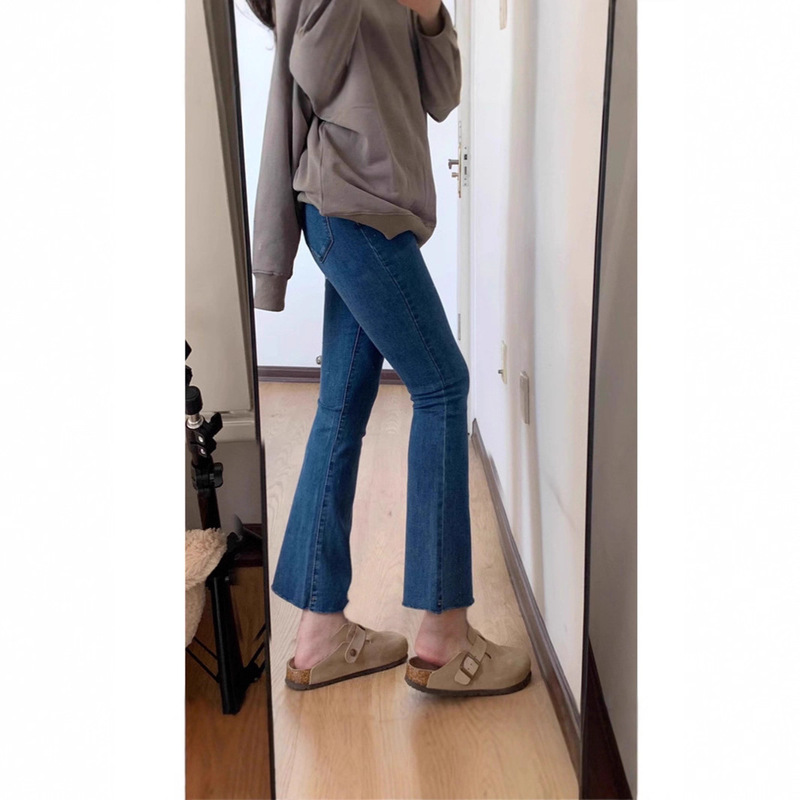 High-Quality Maternity Flared Jeans for Women, Slimming, 2024 New Stretch Cropped Petite Flared Pants 828