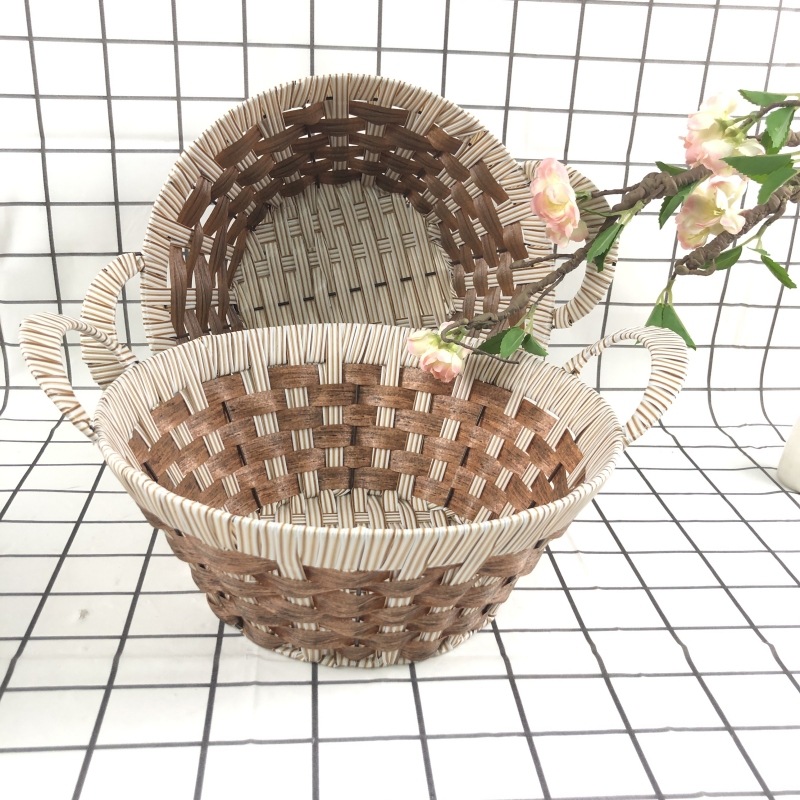 仿藤编织收纳筐水果篮超市零食手工编织面包果篮塑料蔬菜果篮批发