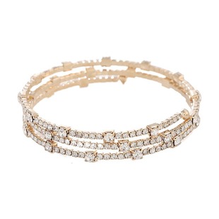 Cross-border bridal full diamond open bracelet online live broadcast sexy crystal bracelet new 3-row round arm rhinestone bracelet