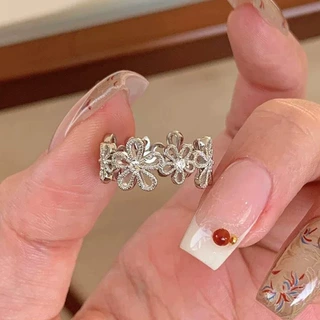 隆隆金S925银蕾丝花环花朵小众设计感高级轻奢气质百搭纯银戒指
