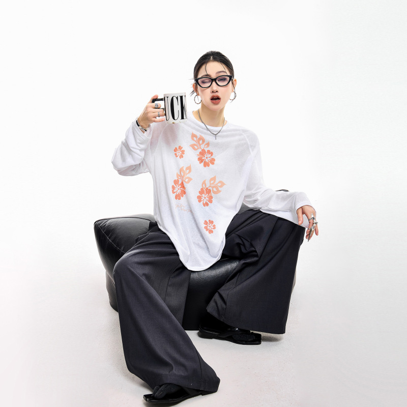ICH MODE 美式物理防晒凉感罩衫女夏季宽松长袖T恤轻薄上衣慵懒风|undefined