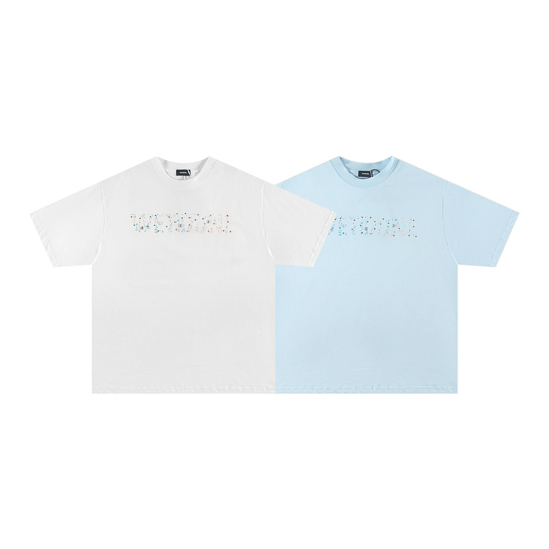 Korean Niche Brand We11 American-Style Trendy Brand Rhinestone Letter Print Short-Sleeve T-Shirt Couple's Round Neck Half-Sleeve Korean Niche Brand We11 American-Style Trendy Brand Rhinestone Letter Print Short-Sleeve T-Shirt Couple's Round Neck Half-Sleeve