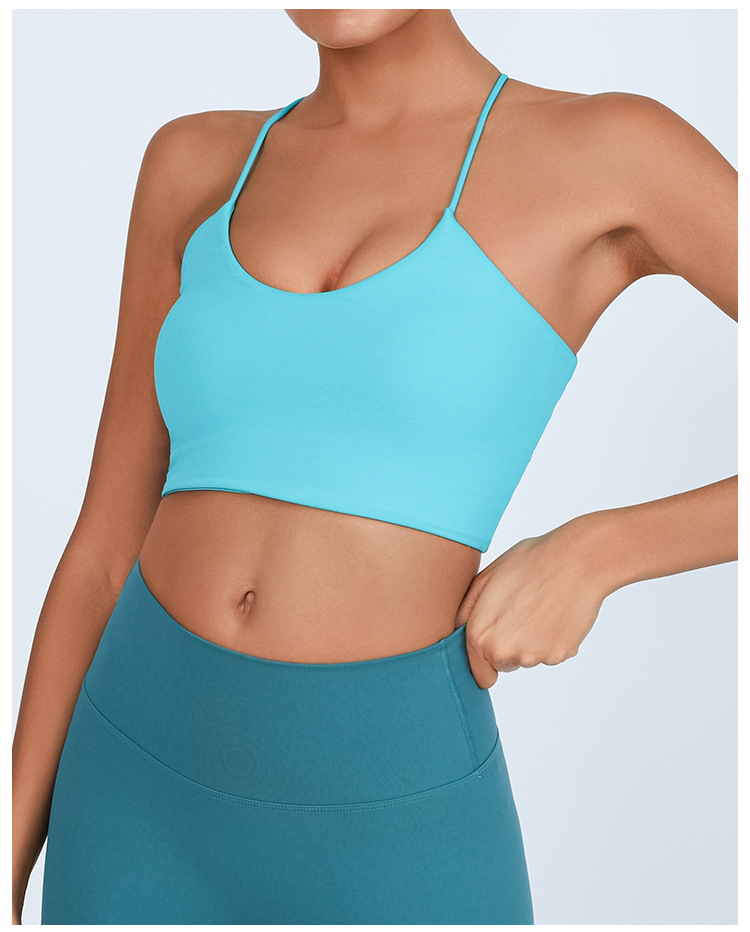 Europa y América deportivo chaleco de acondicionamiento de la mujer con cojín de pecho desnudo sensación de belleza de espalda alta elástica correr rápido entrenamiento de yoga seco bra