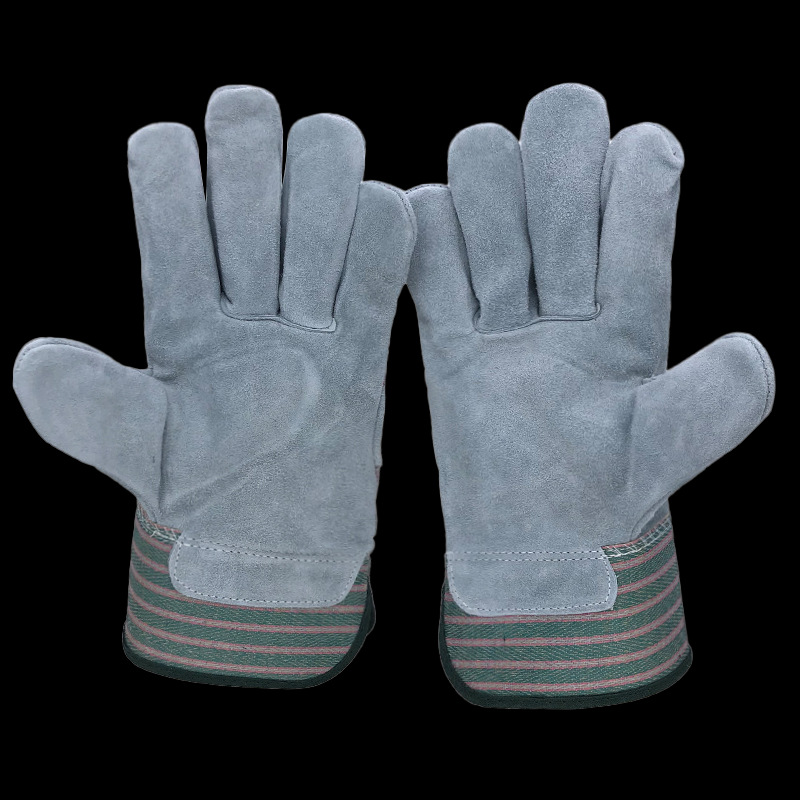 Raya de color tela de nuevo AB grado martillo de piel de vaca soldadura eléctrica trabajo de soldadura trabajo de aislamiento térmico antideslizante guantes resistentes al desgaste al por mayor image 5