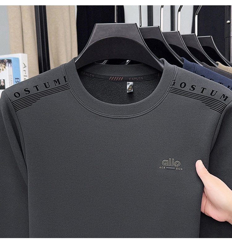 Áo sweatshirt nam cổ tròn dài tay, nỉ lông cừu dày dặn, form rộng thoải mái — Xanh trên chi tiết 15